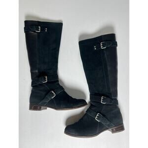 UGG Cyndee Riding Boots Suede and‎ Leather Black, Sherpa Lined, Size 7